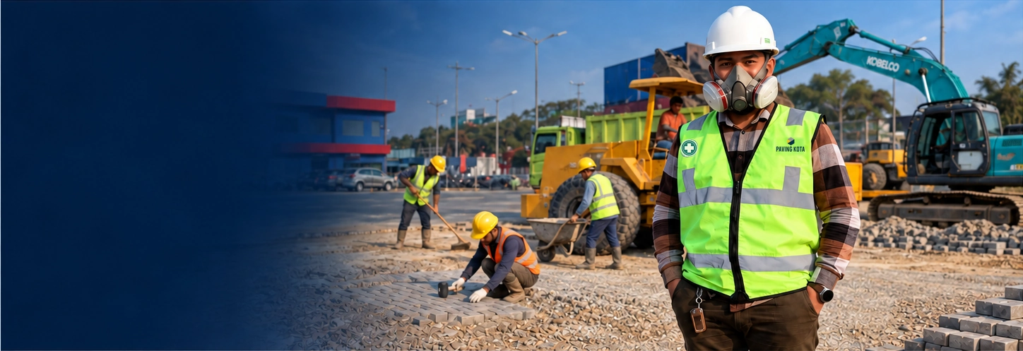 Tim Paving Kota di lokasi proyek pemasangan paving.