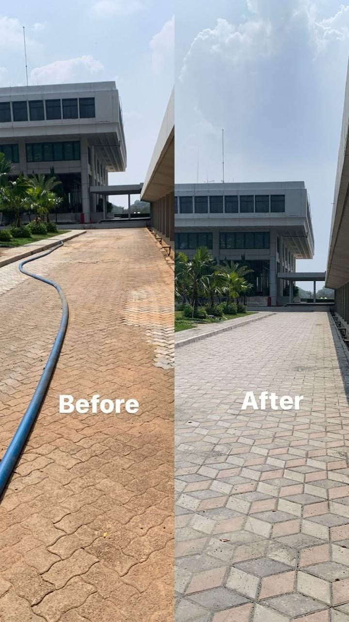 Bongkar pasang paving — kondisi sebelum dan sesudah pengerjaan Paving Kota